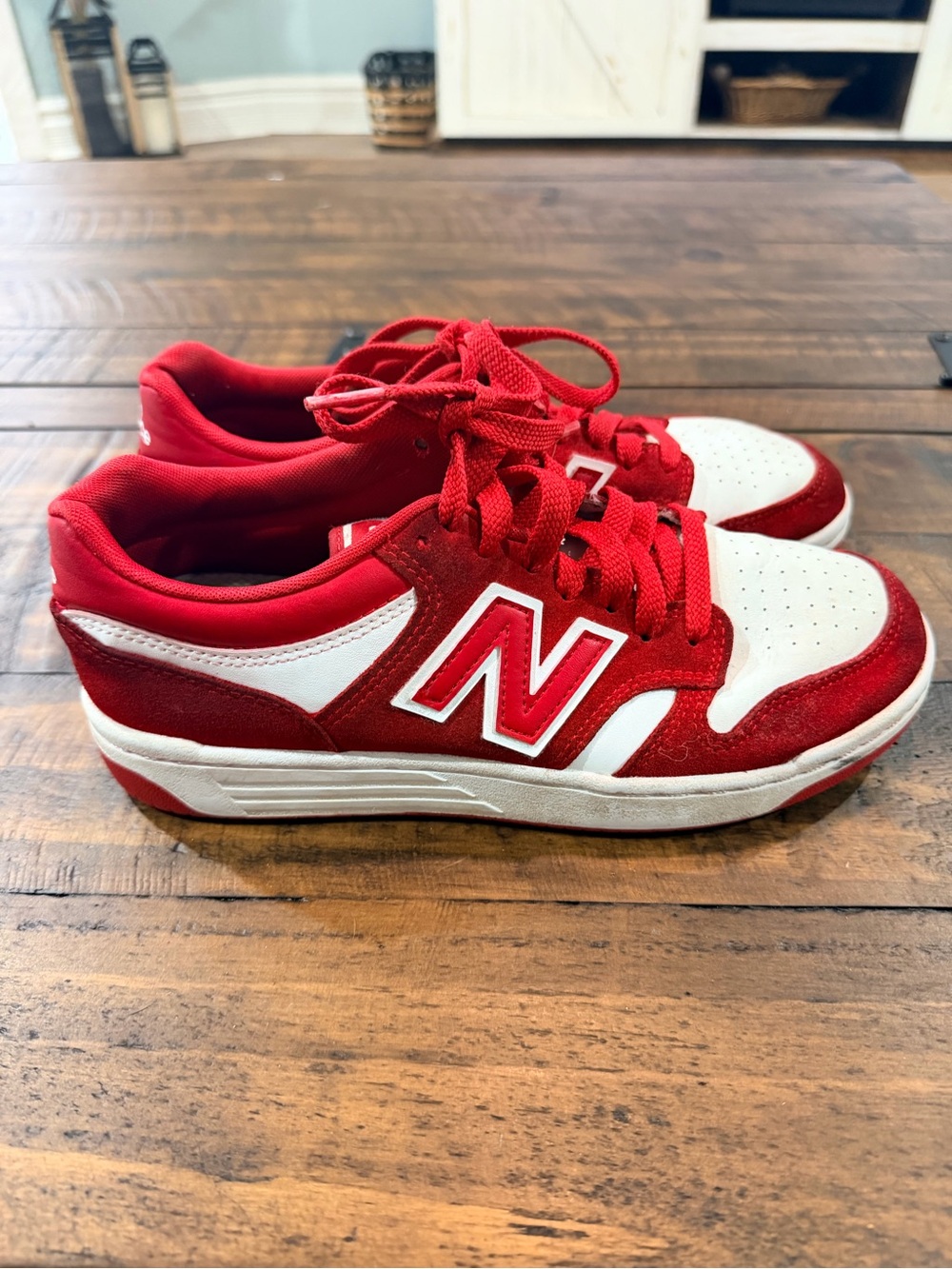 New Balance Kids Red and White Low-Top Sneakers